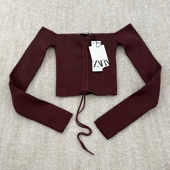 Zara Sweaters - NWT Zara Rib Knit Crop Off Shoulder Sweater Top XS